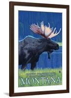 Philipsburg, Montana - Moonlight Moose-Lantern Press-Framed Art Print