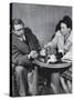 Philosopher Writer Jean Paul Sartre and Simone de Beauvoir Taking Tea Together-David Scherman-Stretched Canvas