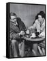 Philosopher Writer Jean Paul Sartre and Simone de Beauvoir Taking Tea Together-David Scherman-Framed Stretched Canvas