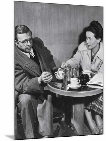 Philosopher Writer Jean Paul Sartre and Simone de Beauvoir Taking Tea Together-David Scherman-Mounted Premium Photographic Print