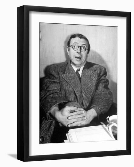 Philosopher Writer Jean Paul Sartre Making a Difficult Point, with His Eyes Going in Two Directions-David Scherman-Framed Premium Photographic Print
