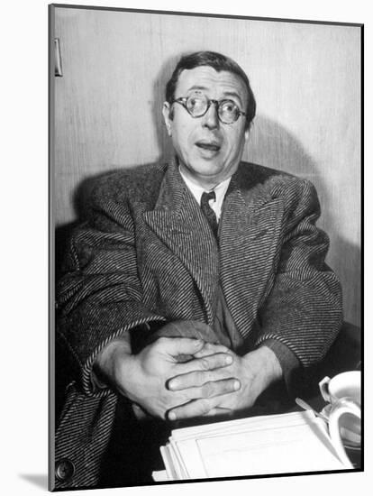 Philosopher Writer Jean Paul Sartre Making a Difficult Point, with His Eyes Going in Two Directions-David Scherman-Mounted Premium Photographic Print