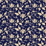 Seamless Background Retro Navy Blue Botanic Garden Flower Vine Chintz-Phoebe Yu-Stretched Canvas