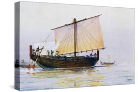 Phoenician Merchant Ship Arriving in Pharos, Watercolor by Albert Sebille (1874-1953), 20th Century-null-Stretched Canvas