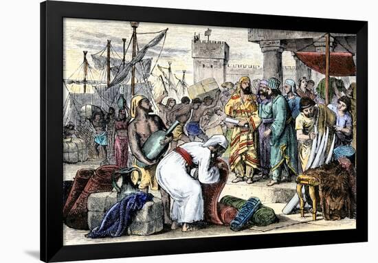 Phoenician Sailors Trading Goods in an Ancient Mediterranean Seaport-null-Framed Giclee Print