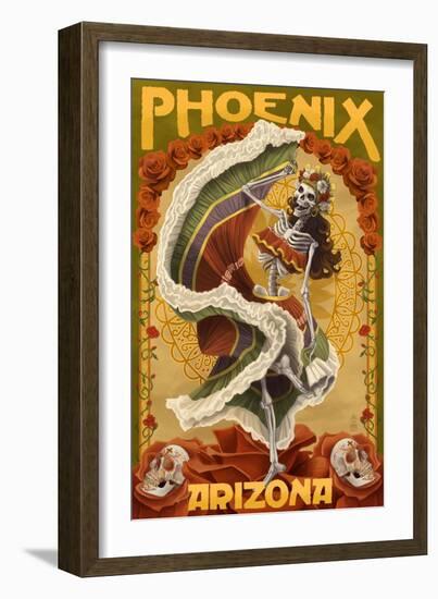 Phoenix, Arizona - Day of the Dead Dancing Skeleton-Lantern Press-Framed Art Print