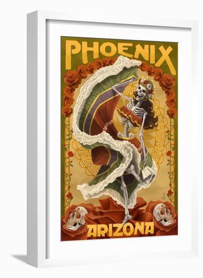 Phoenix, Arizona - Day of the Dead Dancing Skeleton-Lantern Press-Framed Art Print