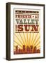 Phoenix, Arizona - Skyline and Sunburst Screenprint Style-Lantern Press-Framed Art Print