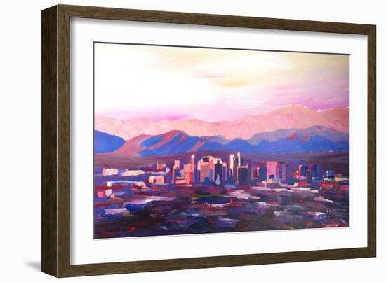 Phoenix Arizona Skyline at Dusk with Phoenix Mount-Markus Bleichner-Framed Art Print