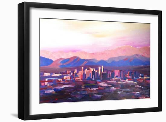 Phoenix Arizona Skyline at Dusk with Phoenix Mount-Markus Bleichner-Framed Art Print