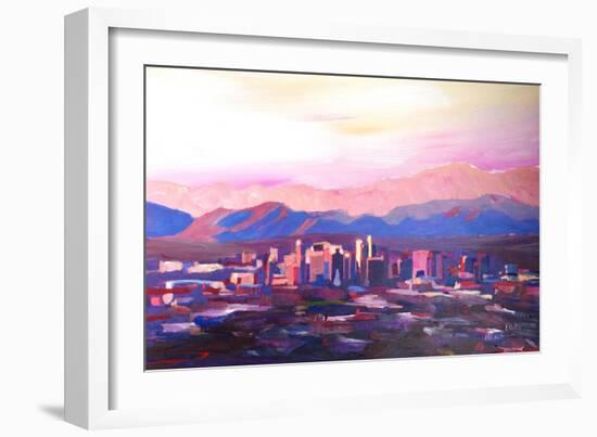 Phoenix Arizona Skyline at Dusk with Phoenix Mount-Markus Bleichner-Framed Art Print