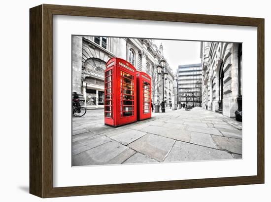 Phone Booths on London Street-null-Framed Art Print