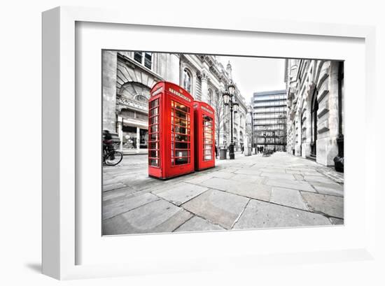 Phone Booths on London Street-null-Framed Art Print