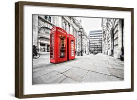 Phone Booths on London Street-null-Framed Art Print