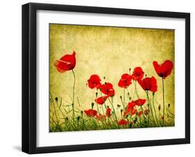 Photo Of A Poppies Pasted On A Grunge Background-Volokhatiuk-Framed Art Print