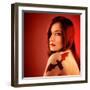 Photo of Beautiful Sexy Girl with Bat Tattoo on Shoulder Isolated on Red Background, Halloween Holi-Anna Omelchenko-Framed Photographic Print