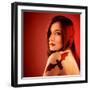 Photo of Beautiful Sexy Girl with Bat Tattoo on Shoulder Isolated on Red Background, Halloween Holi-Anna Omelchenko-Framed Photographic Print