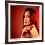 Photo of Beautiful Sexy Girl with Bat Tattoo on Shoulder Isolated on Red Background, Halloween Holi-Anna Omelchenko-Framed Photographic Print