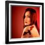 Photo of Beautiful Sexy Girl with Bat Tattoo on Shoulder Isolated on Red Background, Halloween Holi-Anna Omelchenko-Framed Photographic Print