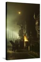 Photo of Fronts of Steam Engine Locomotives on Factory Floor-null-Stretched Canvas