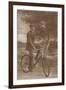 Photo of Man on Bicycle with Flowers-null-Framed Art Print