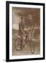 Photo of Man on Bicycle with Flowers-null-Framed Art Print