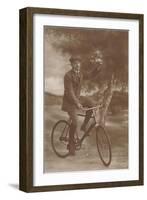 Photo of Man on Bicycle with Flowers-null-Framed Art Print