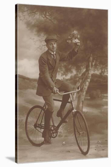 Photo of Man on Bicycle with Flowers-null-Stretched Canvas