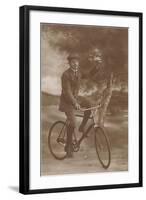 Photo of Man on Bicycle with Flowers-null-Framed Art Print