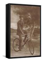 Photo of Man on Bicycle with Flowers-null-Framed Stretched Canvas