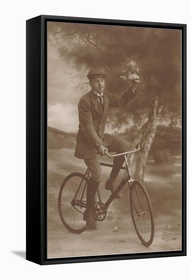 Photo of Man on Bicycle with Flowers-null-Framed Stretched Canvas