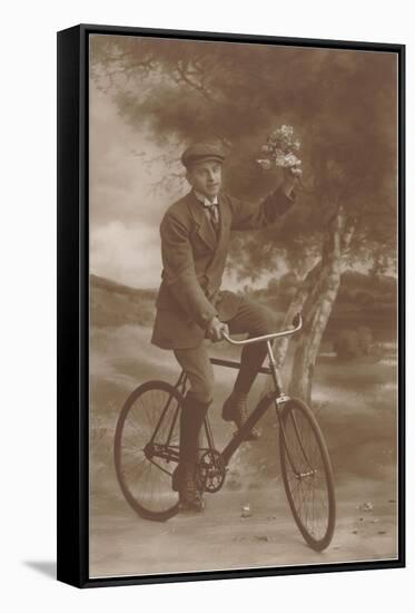 Photo of Man on Bicycle with Flowers-null-Framed Stretched Canvas