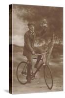 Photo of Man on Bicycle with Flowers-null-Stretched Canvas