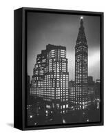Photo Showing the Exterior of New Metropolitan Building at Night-null-Framed Stretched Canvas