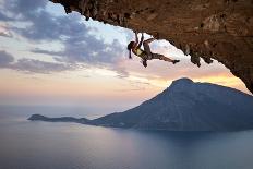 Young Female Rock Climber at Sunset, Kalymnos Island, Greece-photobac-Framed Premium Photographic Print