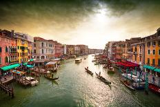 Boats and Gondolas on the Grand Canal of Venice, View from Bridge Rialto.-photoff-Photographic Print