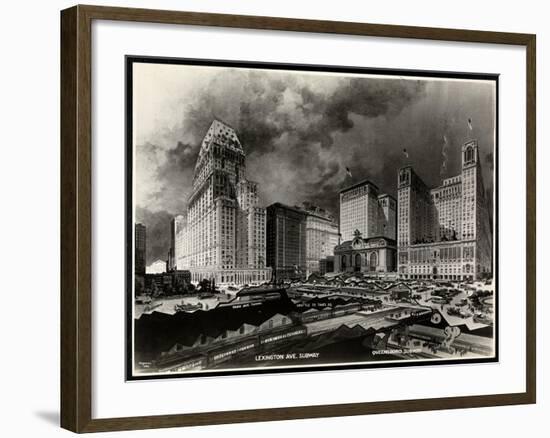 Photograph of a Drawing of Subway Routes around Pershing Square by H. Bierdermann, 1919-Byron Company-Framed Giclee Print