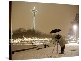 Photographer Anthony Evora Uses an Umbrella to Keep Falling Snow Off of His Camera, in Seattle-null-Stretched Canvas