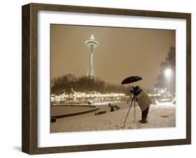 Photographer Anthony Evora Uses an Umbrella to Keep Falling Snow Off of His Camera, in Seattle-null-Framed Photographic Print