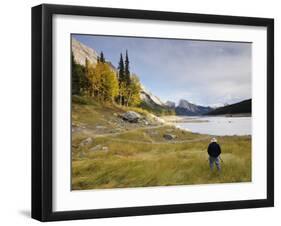 Photographer at Medicine Lake, Jasper National Park, Rocky Mountains, Alberta, Canada-Jochen Schlenker-Framed Photographic Print