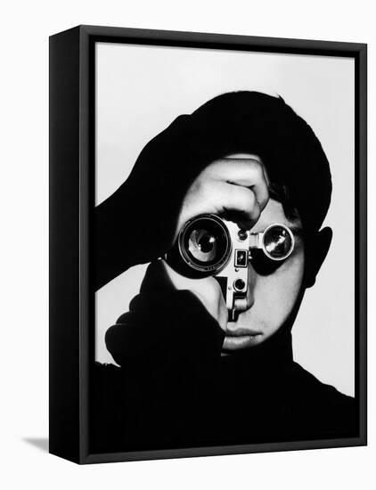 Photographer Dennis Stock Holding Camera to His Face-Andreas Feininger-Framed Stretched Canvas