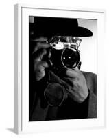 Photographer Henri Cartier-Bresson Wearing Hat and Holding Camera Up to His Face-Dmitri Kessel-Framed Premium Photographic Print