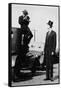 Photographer Mounts Himself on Roof of a Car to Shoot a Pictures of Exceedingly Tall Men in Top Hat-null-Framed Stretched Canvas