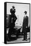 Photographer Mounts Himself on Roof of a Car to Shoot a Pictures of Exceedingly Tall Men in Top Hat-null-Framed Stretched Canvas