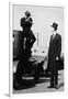 Photographer Mounts Himself on Roof of a Car to Shoot a Pictures of Exceedingly Tall Men in Top Hat-null-Framed Art Print