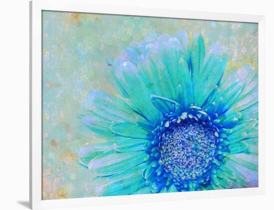 Photographic Layer Work of a Gerber Daisy with Textureand Floral Ornaments in Blue and Green Tones-Alaya Gadeh-Framed Photographic Print