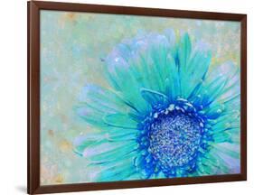 Photographic Layer Work of a Gerber Daisy with Textureand Floral Ornaments in Blue and Green Tones-Alaya Gadeh-Framed Photographic Print