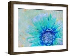 Photographic Layer Work of a Gerber Daisy with Textureand Floral Ornaments in Blue and Green Tones-Alaya Gadeh-Framed Premium Photographic Print