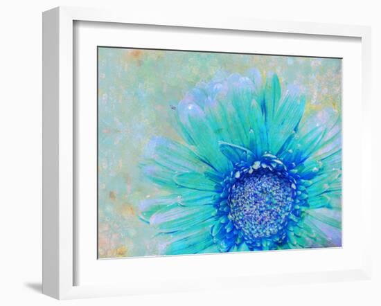 Photographic Layer Work of a Gerber Daisy with Textureand Floral Ornaments in Blue and Green Tones-Alaya Gadeh-Framed Premium Photographic Print