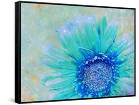 Photographic Layer Work of a Gerber Daisy with Textureand Floral Ornaments in Blue and Green Tones-Alaya Gadeh-Framed Stretched Canvas